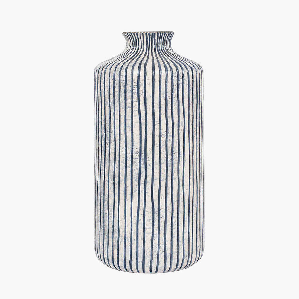 Bude Blue & White Stoneware Stripe Design Vase